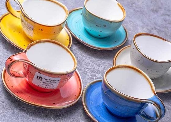 90ml 250ml Multicolour Rustic Stoneware Coffee Mugs Saucer Set