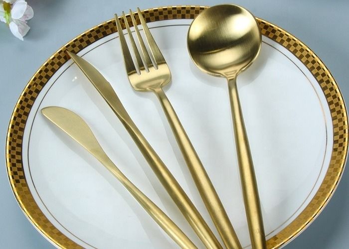 Fadeless Luxury Matte Gold SS304 Fork Knife Spoon Set