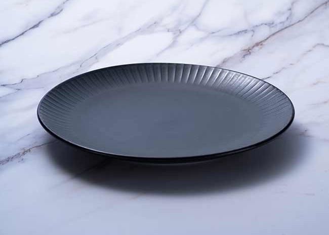 Reactive Dark Green Ceramic Dinner Plate Solid Color Dishes Plates For Restaurant